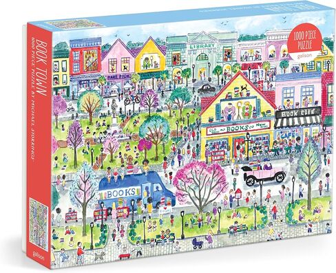 Galison Book Townscape – 1000 Piece Michael Storrings Jigsaw Puzzle Featuring Beautiful Artwork of A Book Themed Neighborhood in Saudi Arabia