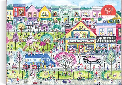 Galison Book Townscape – 1000 Piece Michael Storrings Jigsaw Puzzle Featuring Beautiful Artwork of A Book Themed Neighborhood in Saudi Arabia