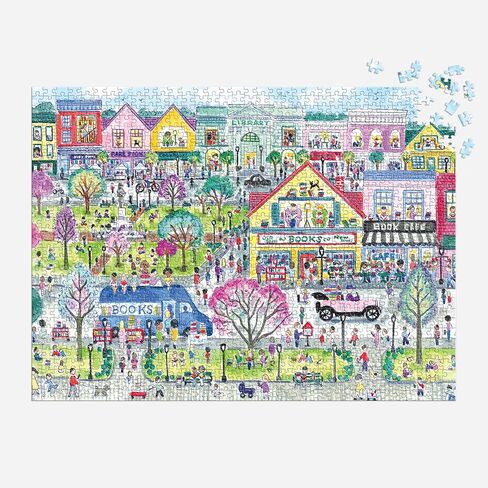 Galison Book Townscape – 1000 Piece Michael Storrings Jigsaw Puzzle Featuring Beautiful Artwork of A Book Themed Neighborhood in Saudi Arabia