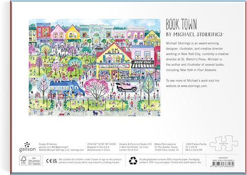 Galison Book Townscape – 1000 Piece Michael Storrings Jigsaw Puzzle Featuring Beautiful Artwork of A Book Themed Neighborhood in Saudi Arabia