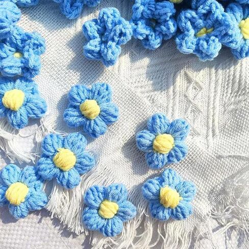 10pcs Hand-Knitted Flower Applique Sew on Patches Floral Applique Decor for DIY Clothes Shoes Hats Craft DIY Decor,3.5cm (White) in Saudi Arabia