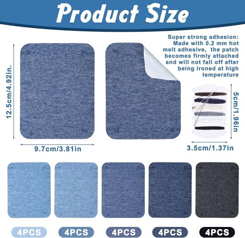 20 Pcs Denim Patches for Inside Jeans, Iron on Jean Patches for Clothes, Cotton Denim Repair Patch with Sewing Kit for Inside Jeans Fabric Kit, Jeans Knee, Pants, Clothing (5 Color) in Saudi Arabia