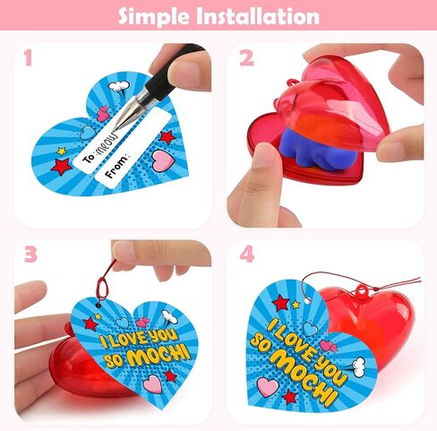 28 Pack Valentine Mochi Squishies Gifts for Kids, Greeting Cards and Animal Mochi Squishies Filled Heart-Shape Box Kawaii Squishies Stress Relief Fidget Toys Classroom Exchange Party Favors in Saudi Arabia