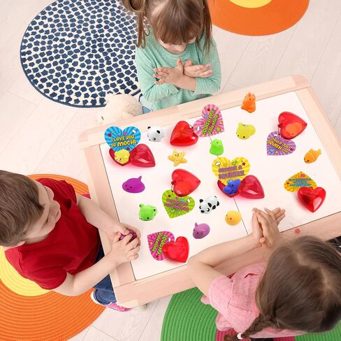 28 Pack Valentine Mochi Squishies Gifts for Kids, Greeting Cards and Animal Mochi Squishies Filled Heart-Shape Box Kawaii Squishies Stress Relief Fidget Toys Classroom Exchange Party Favors in Saudi Arabia