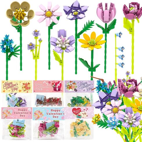 Ludmila 24 Pack Flower Valentines Day Gifts for Kids – Valentine Cards with Large Flower Building Block Crafts, Cute Classroom Exchange Gifts & Party Favors for Boys Girls Teens Adults in Saudi Arabia
