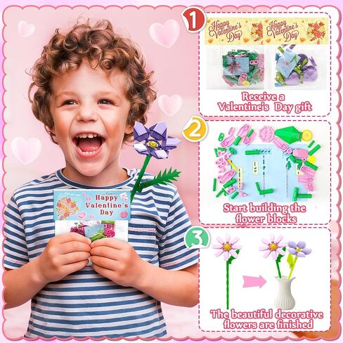 Ludmila 24 Pack Flower Valentines Day Gifts for Kids – Valentine Cards with Large Flower Building Block Crafts, Cute Classroom Exchange Gifts & Party Favors for Boys Girls Teens Adults in Saudi Arabia