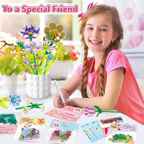 Ludmila 24 Pack Flower Valentines Day Gifts for Kids – Valentine Cards with Large Flower Building Block Crafts, Cute Classroom Exchange Gifts & Party Favors for Boys Girls Teens Adults in Saudi Arabia