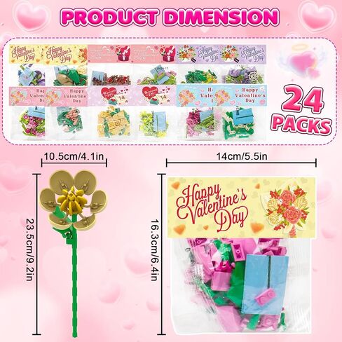 Ludmila 24 Pack Flower Valentines Day Gifts for Kids – Valentine Cards with Large Flower Building Block Crafts, Cute Classroom Exchange Gifts & Party Favors for Boys Girls Teens Adults in Saudi Arabia