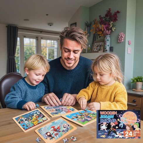 Cartoon Wooden Puzzles for Kids 3+ Year Old,24 Pcs Jigsaw Puzzles for Toddlers Activities, Preschool Educational Brain Teaser Boards for Boys and Girls 3 4 5 6 Years Old Birthday Gifts 5.9X8.8 Inch in Saudi Arabia