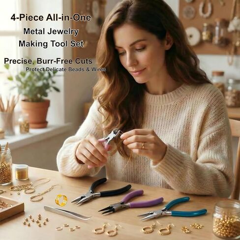 4 PCS Mini Jewelry Pliers Tools Set for Jewelry Making & Repair Supplies - Flat/Bent/Round/Needle-Nose, Small Craft Wire Cutters Pliers Kit for Crafting, Wire Wrapping, Ring, Earring, Beading in Saudi Arabia