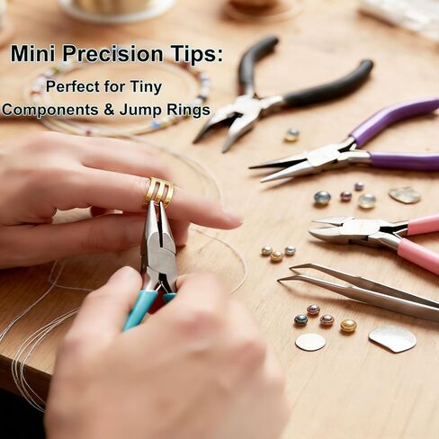 4 PCS Mini Jewelry Pliers Tools Set for Jewelry Making & Repair Supplies - Flat/Bent/Round/Needle-Nose, Small Craft Wire Cutters Pliers Kit for Crafting, Wire Wrapping, Ring, Earring, Beading in Saudi Arabia