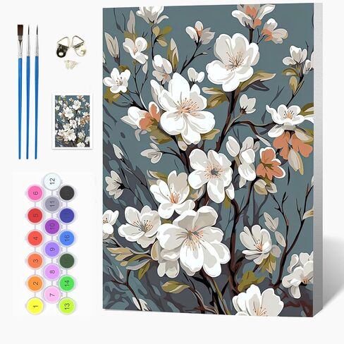 Auremi Flower Paint by Number Kits with Framed, DIY Flower Paint by Number Canvas for Adults, Easy Acrylic in Canvas with Brushes for Decor 20x30cm in Saudi Arabia