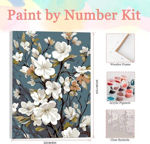 Auremi Flower Paint by Number Kits with Framed, DIY Flower Paint by Number Canvas for Adults, Easy Acrylic in Canvas with Brushes for Decor 20x30cm in Saudi Arabia