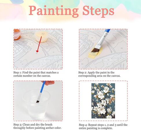 Auremi Flower Paint by Number Kits with Framed, DIY Flower Paint by Number Canvas for Adults, Easy Acrylic in Canvas with Brushes for Decor 20x30cm in Saudi Arabia