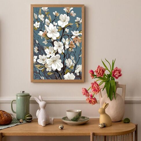 Auremi Flower Paint by Number Kits with Framed, DIY Flower Paint by Number Canvas for Adults, Easy Acrylic in Canvas with Brushes for Decor 20x30cm in Saudi Arabia