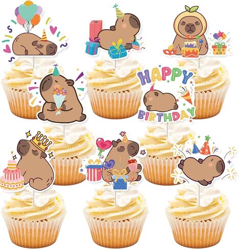 40Pcs Capybara Happy Birthday Cupcake Toppers Capybara Birthday Decorations Capy Bday Animals Decor Party Supplies in Saudi Arabia