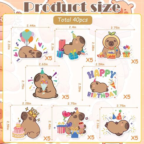 40Pcs Capybara Happy Birthday Cupcake Toppers Capybara Birthday Decorations Capy Bday Animals Decor Party Supplies in Saudi Arabia