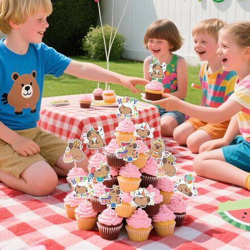 40Pcs Capybara Happy Birthday Cupcake Toppers Capybara Birthday Decorations Capy Bday Animals Decor Party Supplies in Saudi Arabia