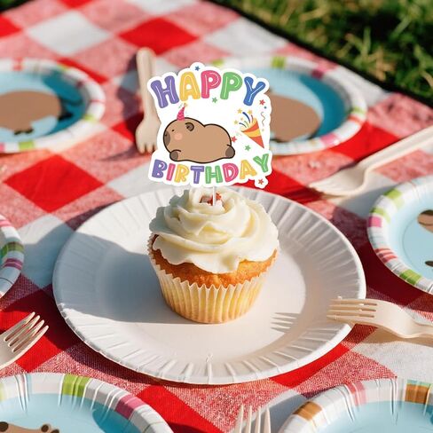 40Pcs Capybara Happy Birthday Cupcake Toppers Capybara Birthday Decorations Capy Bday Animals Decor Party Supplies in Saudi Arabia