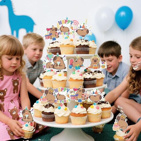 40Pcs Capybara Happy Birthday Cupcake Toppers Capybara Birthday Decorations Capy Bday Animals Decor Party Supplies in Saudi Arabia