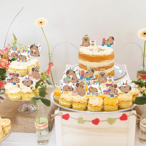 40Pcs Capybara Happy Birthday Cupcake Toppers Capybara Birthday Decorations Capy Bday Animals Decor Party Supplies in Saudi Arabia