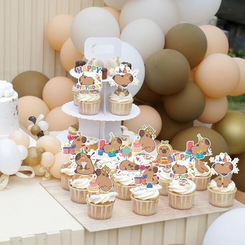 40Pcs Capybara Happy Birthday Cupcake Toppers Capybara Birthday Decorations Capy Bday Animals Decor Party Supplies in Saudi Arabia