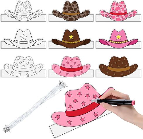 24 Pcs DIY West Cowboy Paper Crown Party Hats Birthday Decoration Favors for Boys Girls Photo Booth Props Cowboy Party Supplies in Saudi Arabia