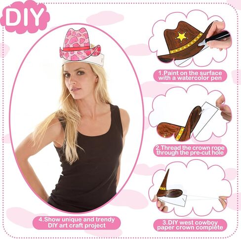 24 Pcs DIY West Cowboy Paper Crown Party Hats Birthday Decoration Favors for Boys Girls Photo Booth Props Cowboy Party Supplies in Saudi Arabia