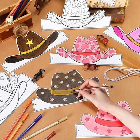 24 Pcs DIY West Cowboy Paper Crown Party Hats Birthday Decoration Favors for Boys Girls Photo Booth Props Cowboy Party Supplies in Saudi Arabia
