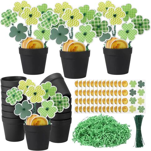 Civaner 24 Sets St. Patrick's Day Shamrock Craft Kit DIY Clover Flower Pots with Shamrock Cards for St Patrick's Day Decorations Irish Festival Gift Classroom Crafts School Projects Spring Activities in Saudi Arabia