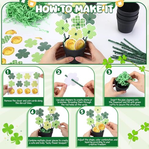 Civaner 24 Sets St. Patrick's Day Shamrock Craft Kit DIY Clover Flower Pots with Shamrock Cards for St Patrick's Day Decorations Irish Festival Gift Classroom Crafts School Projects Spring Activities in Saudi Arabia