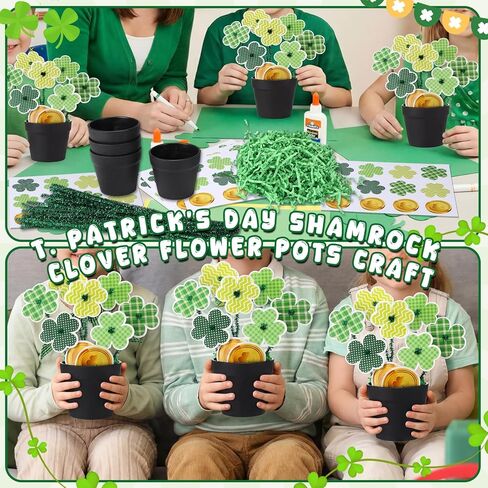 Civaner 24 Sets St. Patrick's Day Shamrock Craft Kit DIY Clover Flower Pots with Shamrock Cards for St Patrick's Day Decorations Irish Festival Gift Classroom Crafts School Projects Spring Activities in Saudi Arabia
