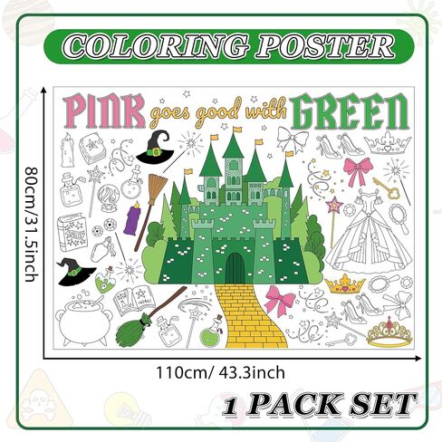 MinFyberd Witch Giant Coloring Poster Large Castle Coloring Sheet Big Pink Goes Good with Green Themed Color Tablecloth Book Page for Halloween Witches Crafts Supplies Home Activities in Saudi Arabia