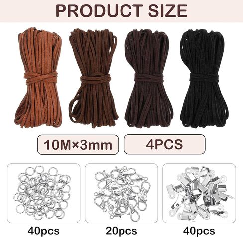 4 Pcs Leather Necklace Cord, 40m Suede Leather String with Clasp, Suede Leather Cord for Jewelry Making Necklace Bracelet DIY Art Crafts Beading(4 Colors 10 Meters Each) in Saudi Arabia