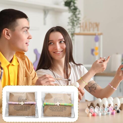 Landical 24 Pcs Easter Cross Friendship Bracelets with Motivational Cards Easter Gifts for Women Bulk Basket Stuffer Cute Cross Party Favors Egg Fillers Friendship Jewelry Set in Kuwait