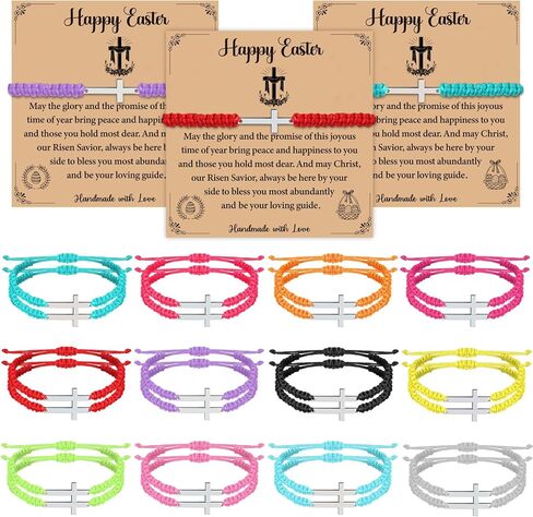 Landical 24 Pcs Easter Cross Friendship Bracelets with Motivational Cards Easter Gifts for Women Bulk Basket Stuffer Cute Cross Party Favors Egg Fillers Friendship Jewelry Set in Kuwait