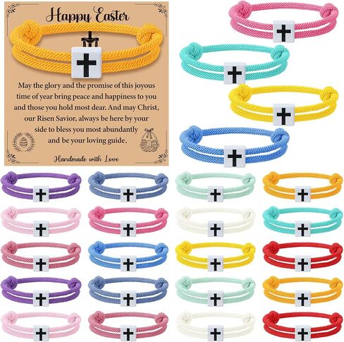 Landical 24 Pcs Easter Cross Friendship Bracelets with Motivational Cards Easter Gifts for Women Bulk Basket Stuffer Cute Cross Party Favors Egg Fillers Friendship Jewelry Set in Kuwait