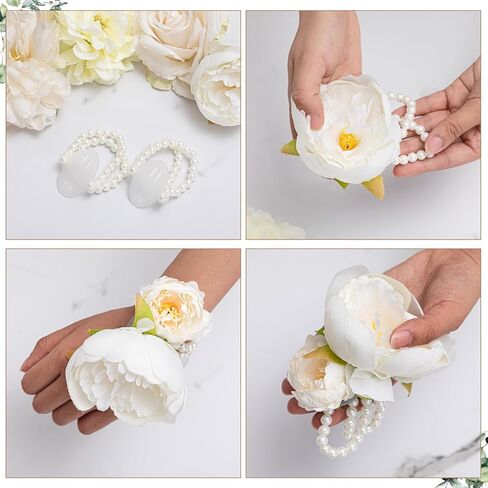 16 Pieces Floral Boutonniere Magnets Corsage Brooches Magnet and Elastic Pearl Wrist Bands Wristlets Corsage Transparent Tape Accessories for Handmade Wedding Prom Bride Boutonnieres in Saudi Arabia