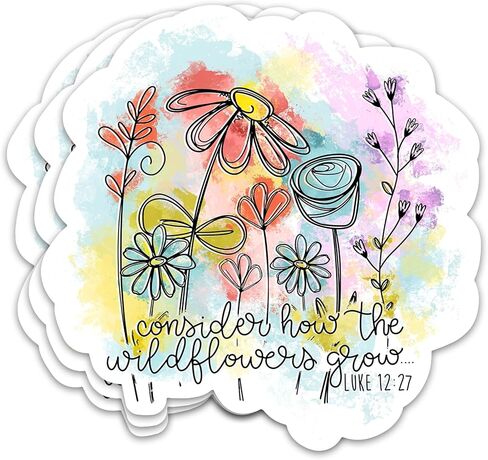 3PCs Consider How The Wildflowers Grow Sticker Inspirational Christian Bible Verse Sticker Faith Religious Scripture Waterproof Vinyl Stickers For Journal Water Bottle Decals Gifts For Women Men 3"x3" in Saudi Arabia