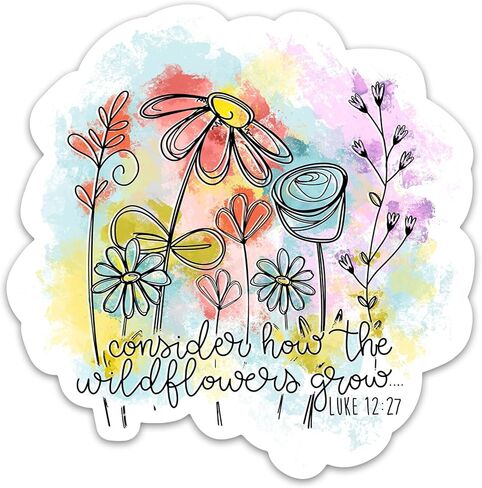3PCs Consider How The Wildflowers Grow Sticker Inspirational Christian Bible Verse Sticker Faith Religious Scripture Waterproof Vinyl Stickers For Journal Water Bottle Decals Gifts For Women Men 3"x3" in Saudi Arabia