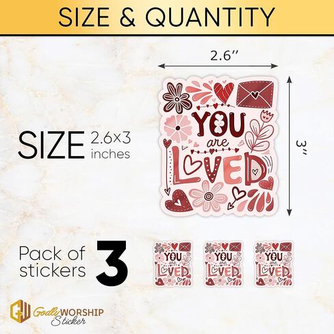 3PCs You are Loved Sticker Floral Heart Motivational Sticker Inspirational Self Love Positive Affirmation Waterproof Vinyl Stickers for Laptop Water Bottle Decals Gifts for Adults Kids Teens 3"x2.6" in Saudi Arabia