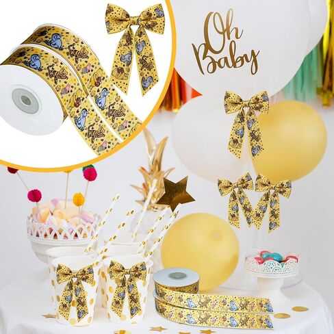 Winnie Ribbon 10 Yards Bear Ribbon for Baby Shower Birthday Decorations, Classic Grosgrain Ribbon (1 Roll - 0.9 Inch Wide, Winnie and Friends) in Saudi Arabia