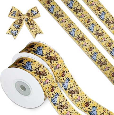 Winnie Ribbon 10 Yards Bear Ribbon for Baby Shower Birthday Decorations, Classic Grosgrain Ribbon (1 Roll - 0.9 Inch Wide, Winnie and Friends) in Saudi Arabia