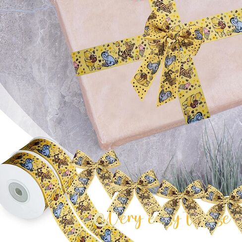 Winnie Ribbon 10 Yards Bear Ribbon for Baby Shower Birthday Decorations, Classic Grosgrain Ribbon (1 Roll - 0.9 Inch Wide, Winnie and Friends) in Saudi Arabia
