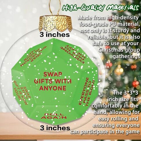 Santa Swap Gift Exchange Dice - 2026 Edition, 12 Unique Sides for Endless Holiday Fun, Oversized 3x3x3in High-Density Food-Grade PU, Perfect for Family Gatherings and Office Parties(Green A) in Saudi Arabia