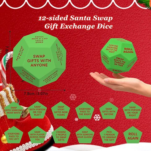 Santa Swap Gift Exchange Dice - 2026 Edition, 12 Unique Sides for Endless Holiday Fun, Oversized 3x3x3in High-Density Food-Grade PU, Perfect for Family Gatherings and Office Parties(Green A) in Saudi Arabia