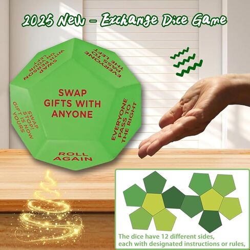 Santa Swap Gift Exchange Dice - 2026 Edition, 12 Unique Sides for Endless Holiday Fun, Oversized 3x3x3in High-Density Food-Grade PU, Perfect for Family Gatherings and Office Parties(Green A) in Saudi Arabia