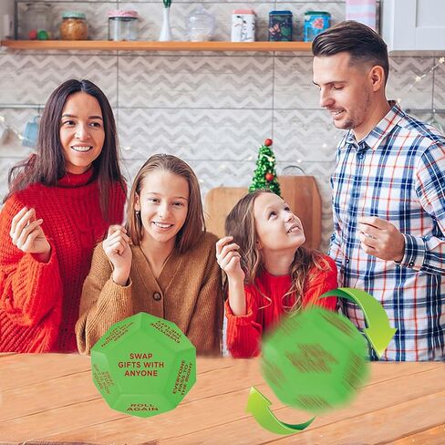 Santa Swap Gift Exchange Dice - 2026 Edition, 12 Unique Sides for Endless Holiday Fun, Oversized 3x3x3in High-Density Food-Grade PU, Perfect for Family Gatherings and Office Parties(Green A) in Saudi Arabia