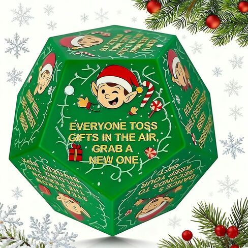 Santa Swap Gift Exchange Dice - 2026 Edition, 12 Unique Sides for Endless Holiday Fun, Oversized 3x3x3in High-Density Food-Grade PU, Perfect for Family Gatherings and Office Parties(Green A) in Saudi Arabia