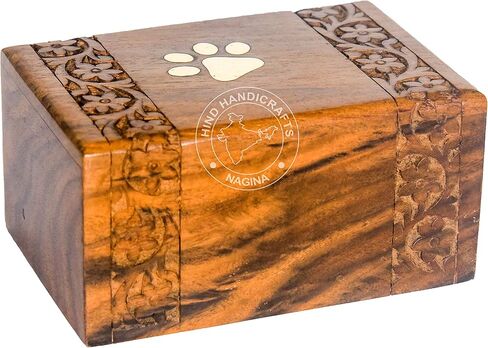 Brass Paw Inlaid Rosewood Pet Urn for Dogs Cats Memorial Keepsake Urns for Ashes, Photo Wooden Box Cremation Urn (Small : 6" x 4" x 3" - 45lbs or 20kg, One Paw) in Saudi Arabia